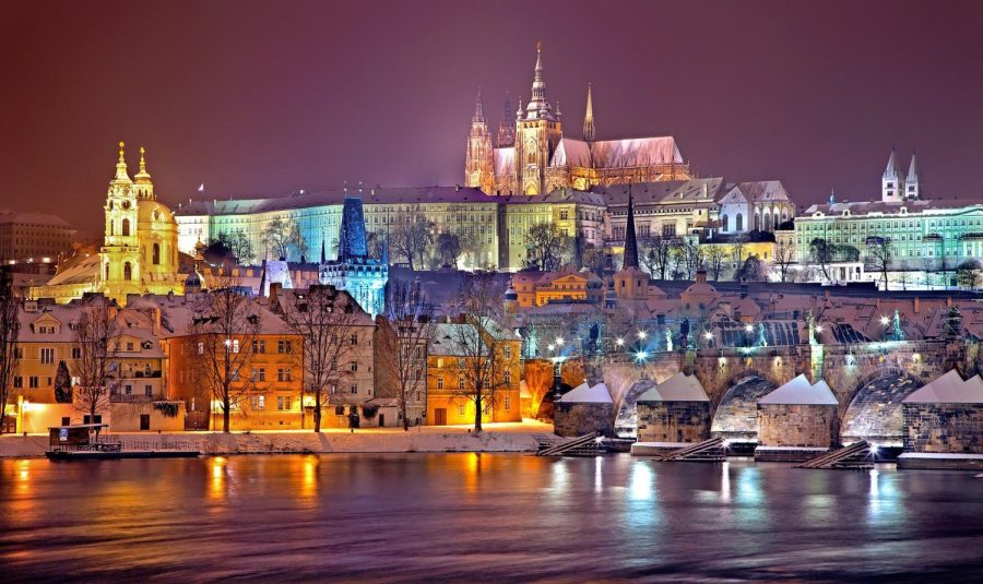 Winter landscape  of Prague, Czech Republic.
